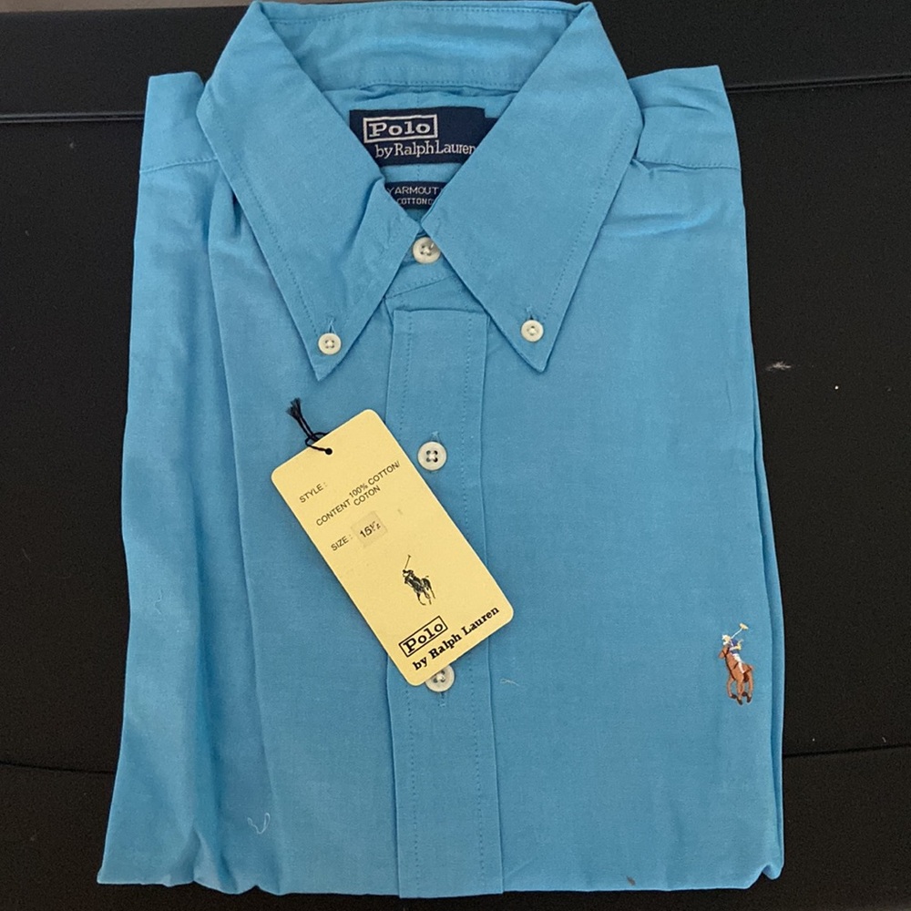 NEW Light Blue Ralph Lauren POLO Shirt Men's Long Sleeve Sz. 17 1/2